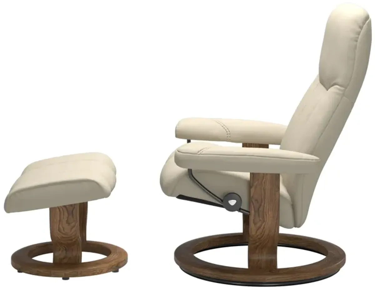 Stressless Consul Large Classic Base Chair & Ottoman in Batick Cream/Teak