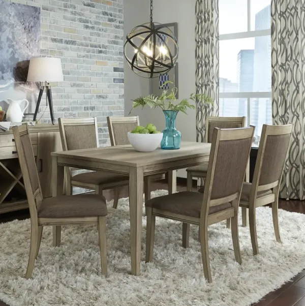 Liberty Furniture 7-Piece Sandstone Rectangular Dining Table Set with Upholstered Side Chairs Sun Valley