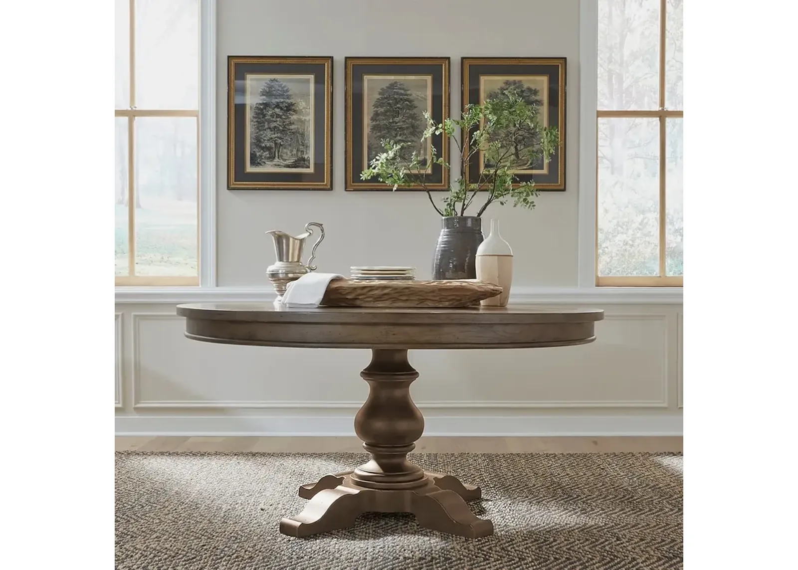 Americana Farmhouse Dusty Taupe Pedestal Dining Table