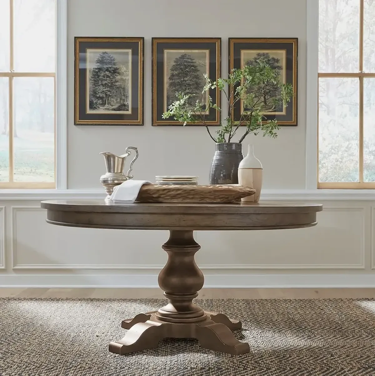 Americana Farmhouse Dusty Taupe Pedestal Dining Table