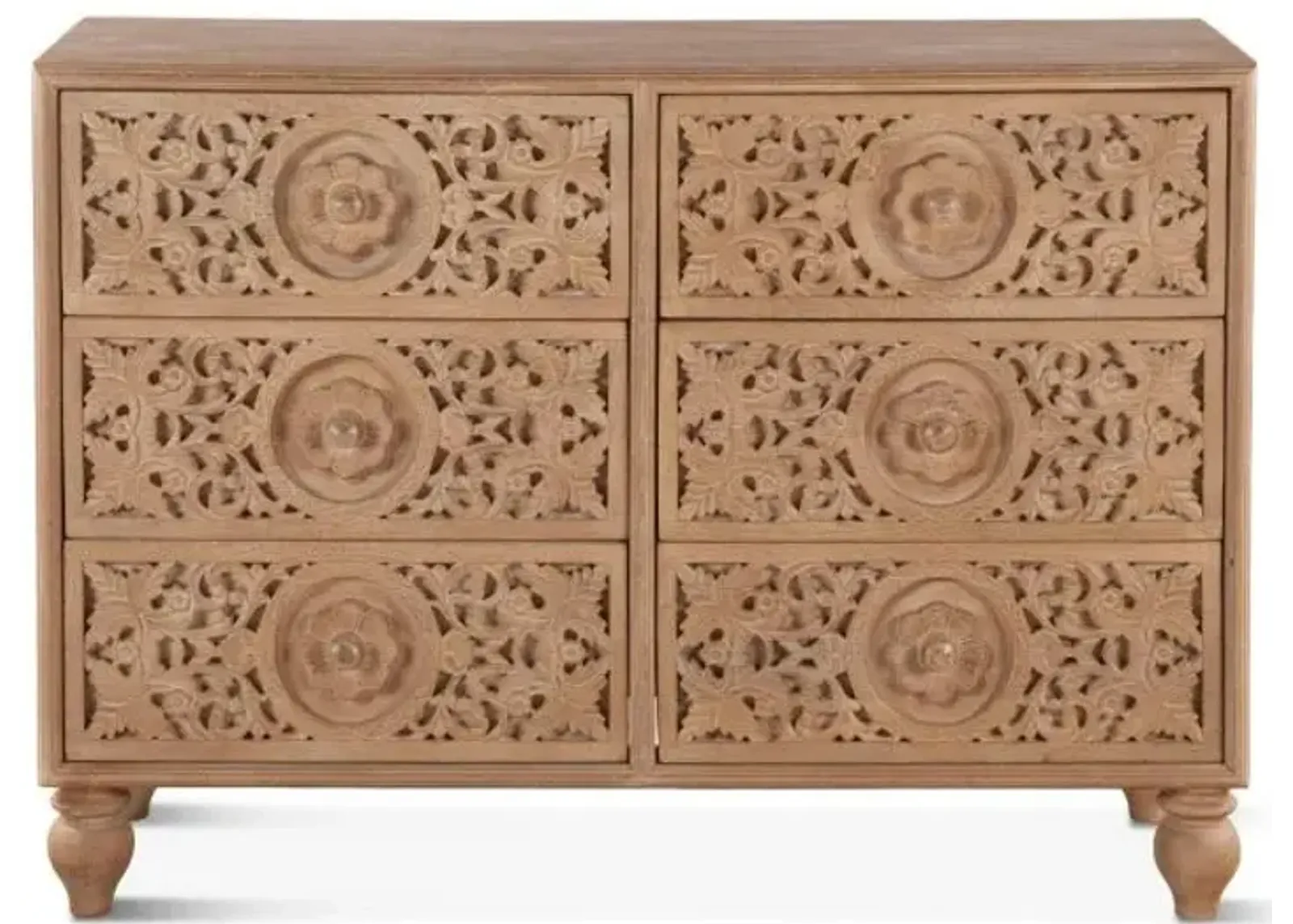 Home Trends Design Taj 48 Inch Hand Carved 6-Drawer Dresser Whitewash