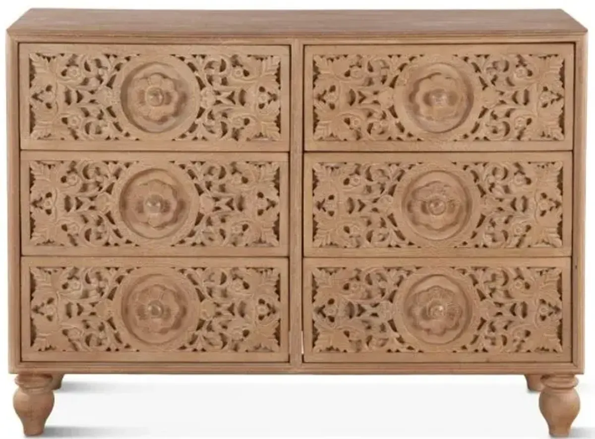 Home Trends Design Taj 48 Inch Hand Carved 6-Drawer Dresser Whitewash