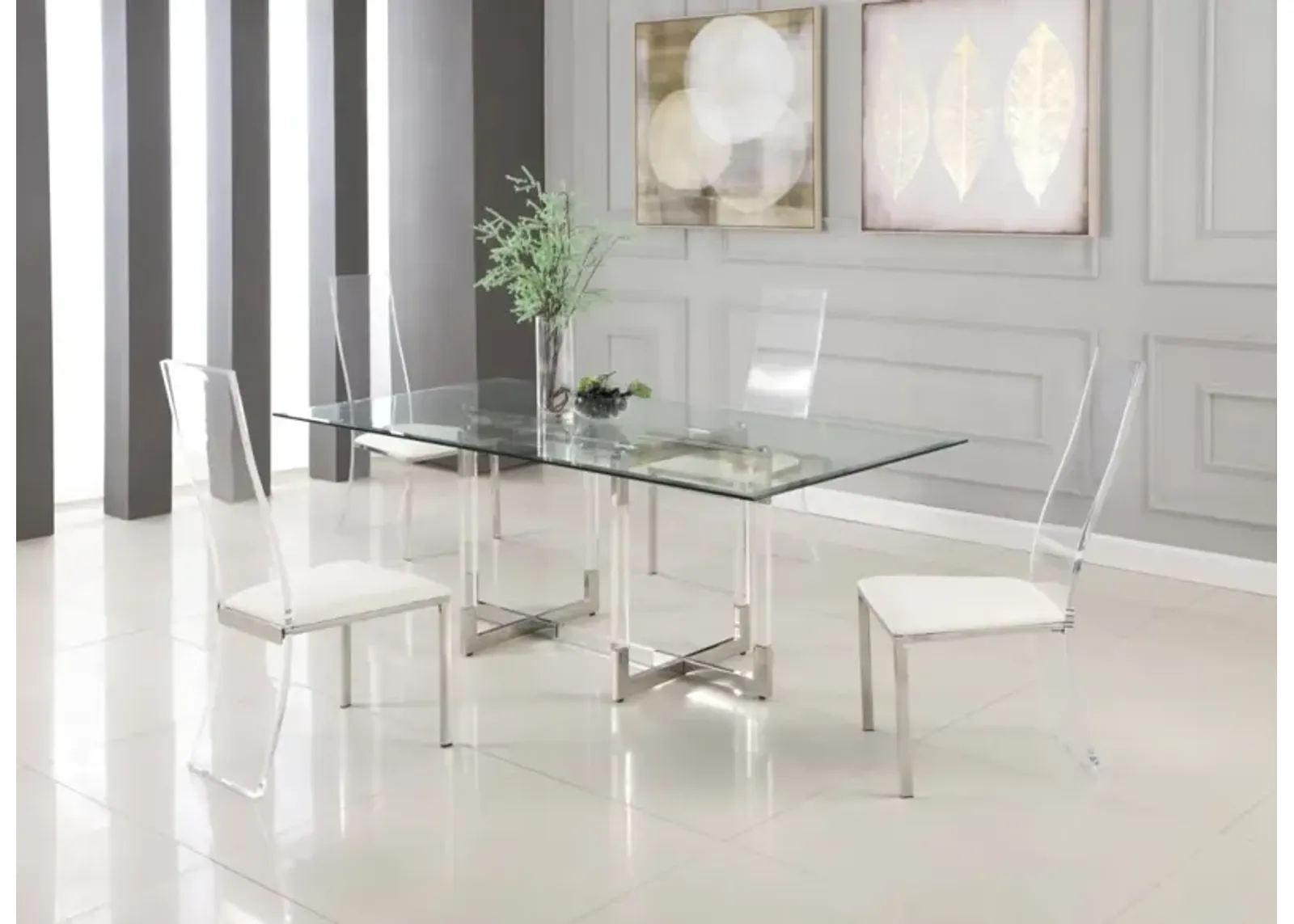 Chintaly Yasmin Contemporary Dining Set with 42 Inch X 72 Inch Glass Table & 4 Chairs