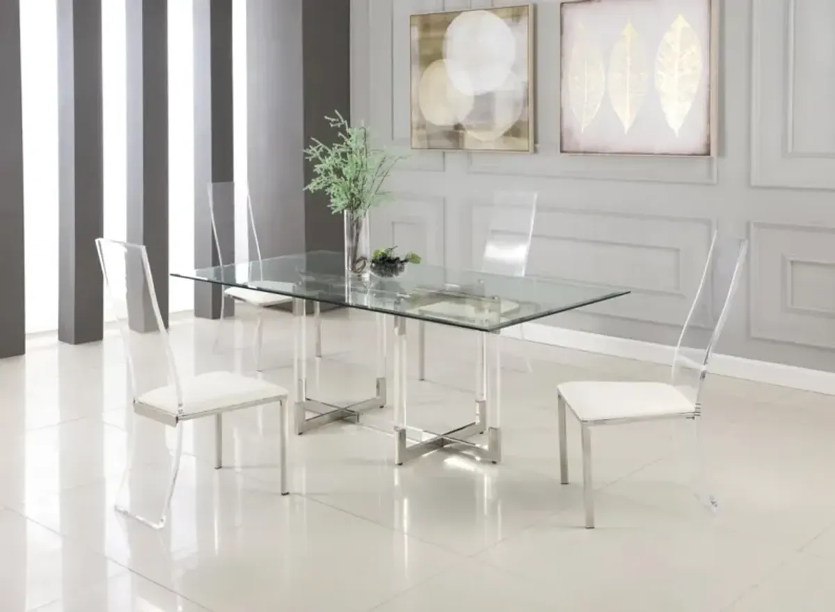 Chintaly Yasmin Contemporary Dining Set with 42 Inch X 72 Inch Glass Table & 4 Chairs