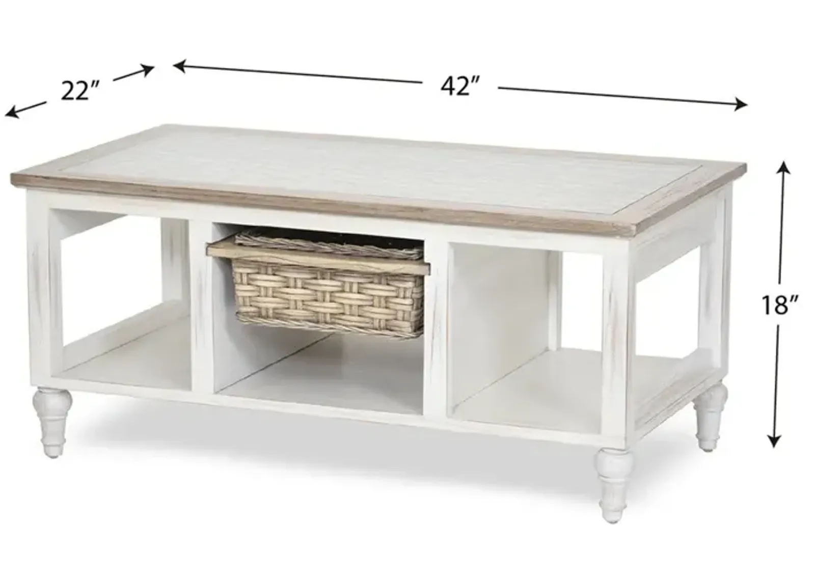 Seawinds Island Breeze 1-Basket Coffee Table Weathered Wood/White Finish