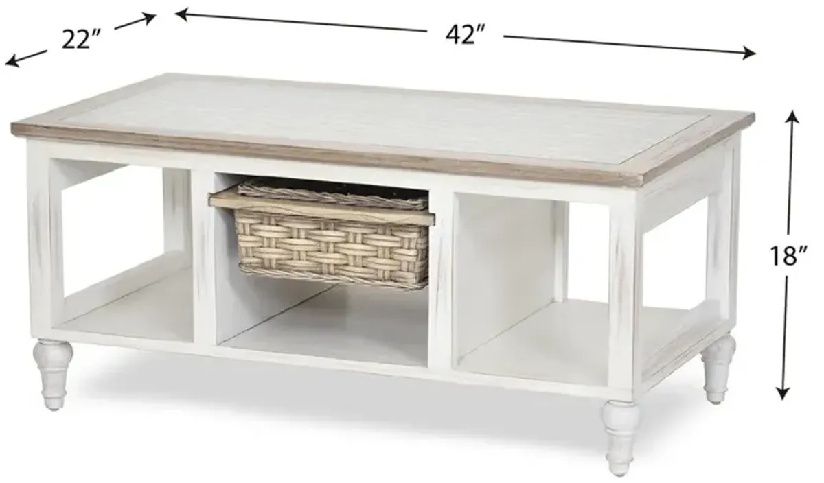 Seawinds Island Breeze 1-Basket Coffee Table Weathered Wood/White Finish