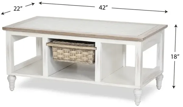Seawinds Island Breeze 1-Basket Coffee Table Weathered Wood/White Finish