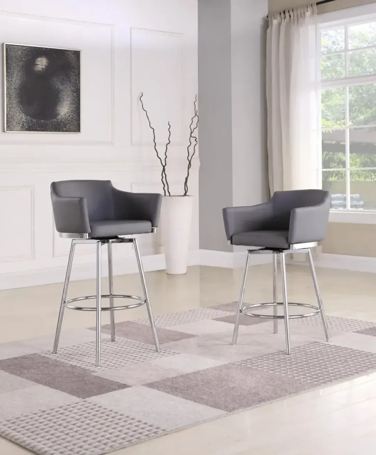 Chintaly Dusty Grey Modern Club Counter Stool with Memory Swivel