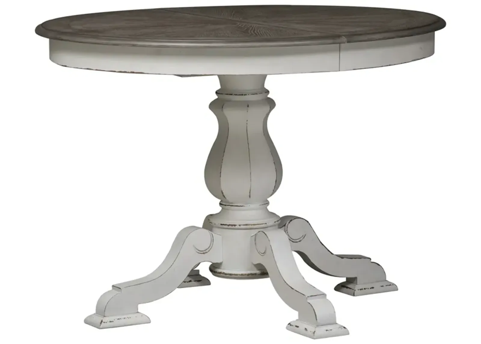 Liberty Furniture 5-Piece Antique White Weathered Bark Pedestal Dining Table Set Magnolia Manor