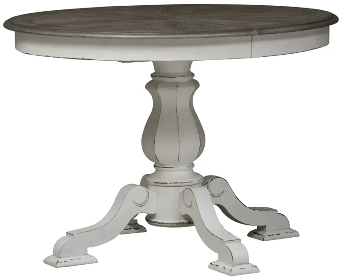 Liberty Furniture 5-Piece Antique White Weathered Bark Pedestal Dining Table Set Magnolia Manor