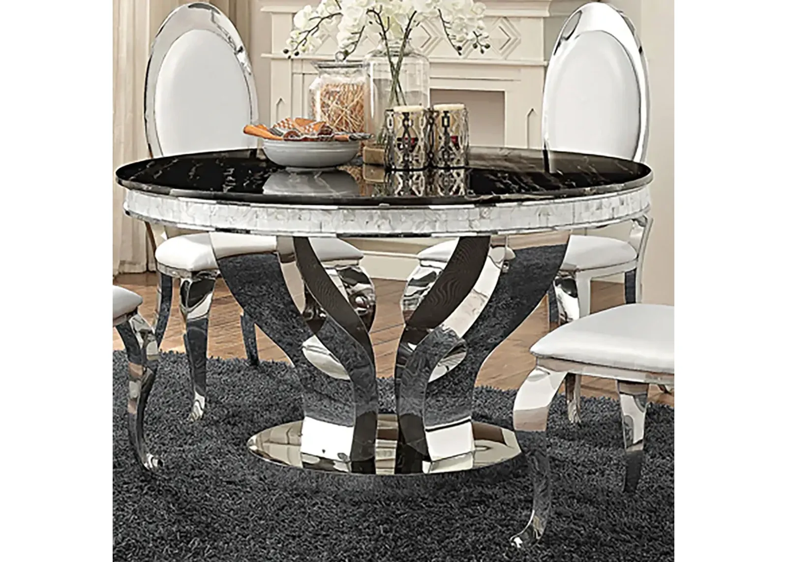 Coaster Anchorage Round 51 Inch Glass Top Dining Table Chrome