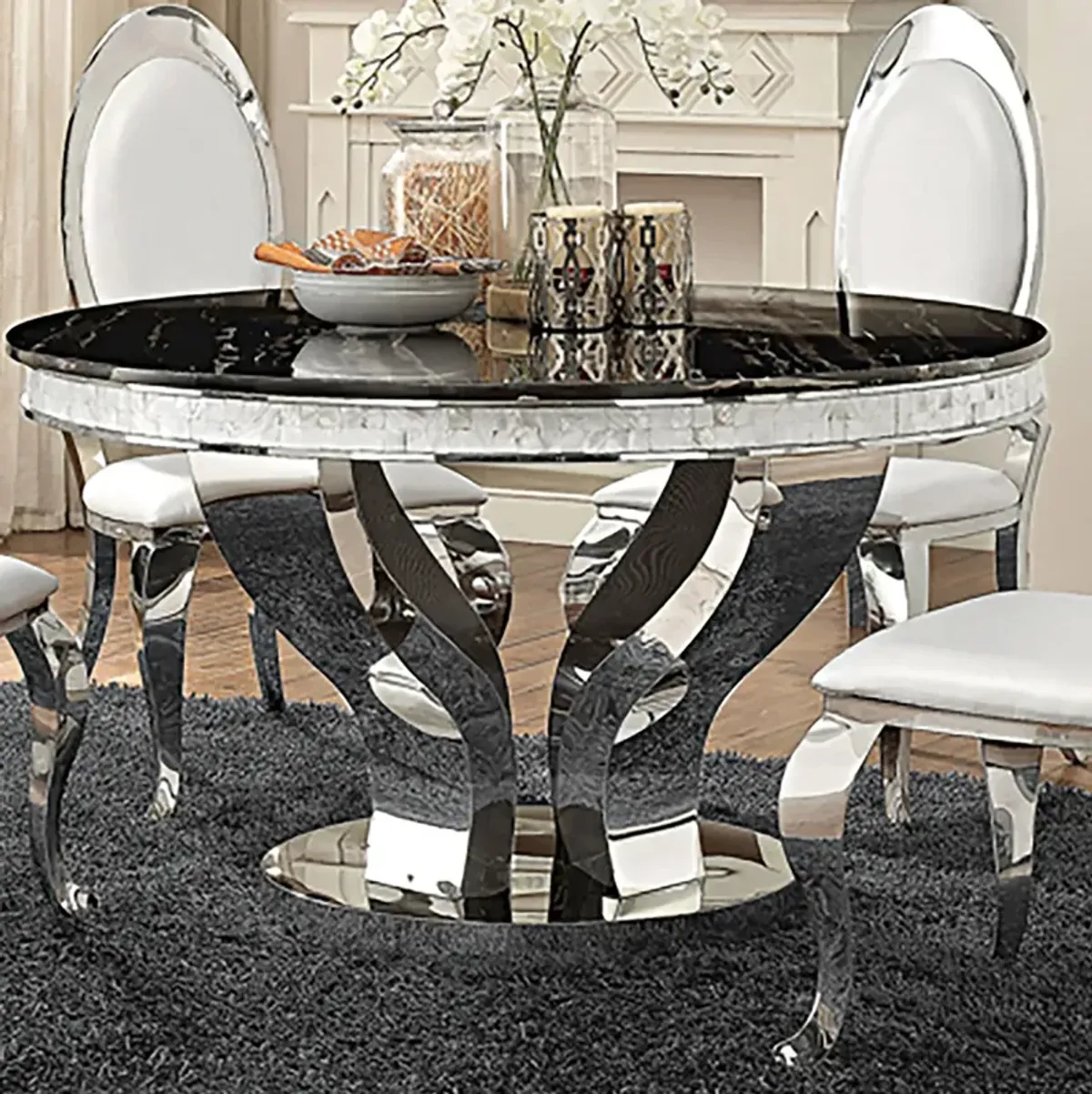 Coaster Anchorage Round 51 Inch Glass Top Dining Table Chrome