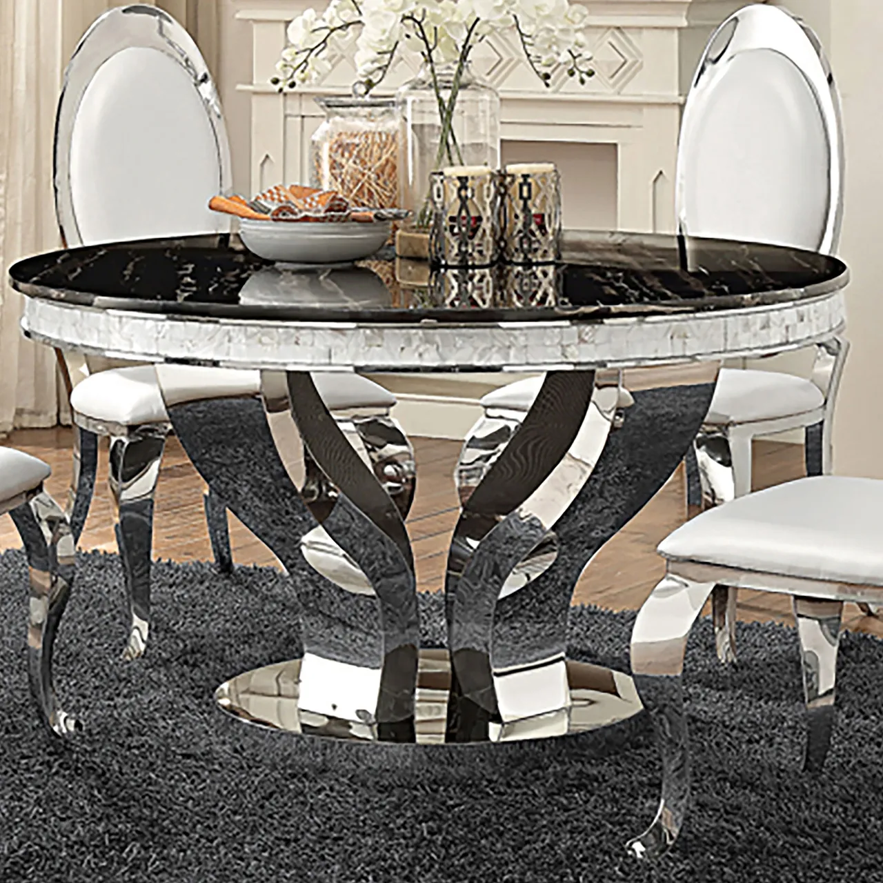 ANCHORAGE DINING TABLE BLACK/STAINLESS STEEL SILVER