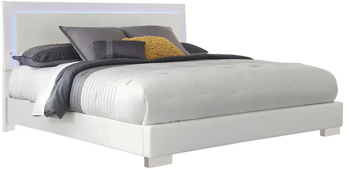 Coaster Felicity Wood King Led Panel Bed White High Gloss