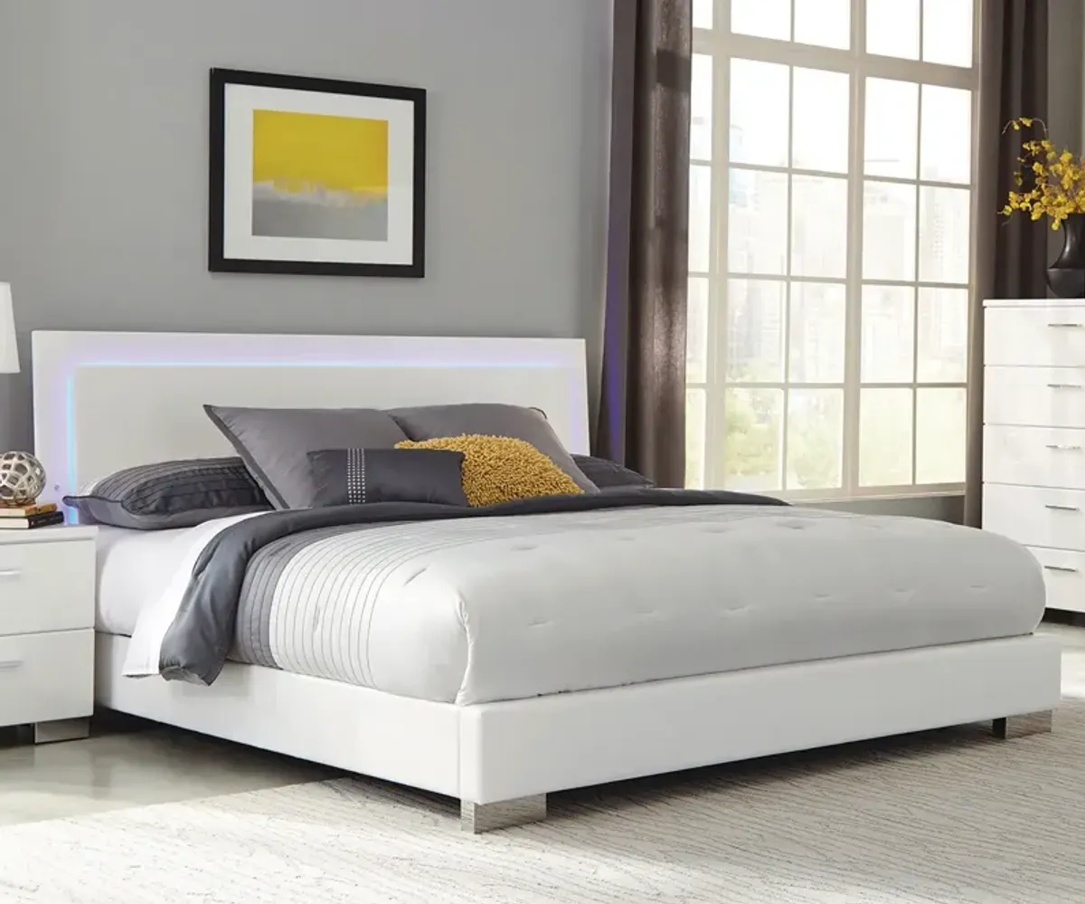 Coaster Felicity Wood King Led Panel Bed White High Gloss