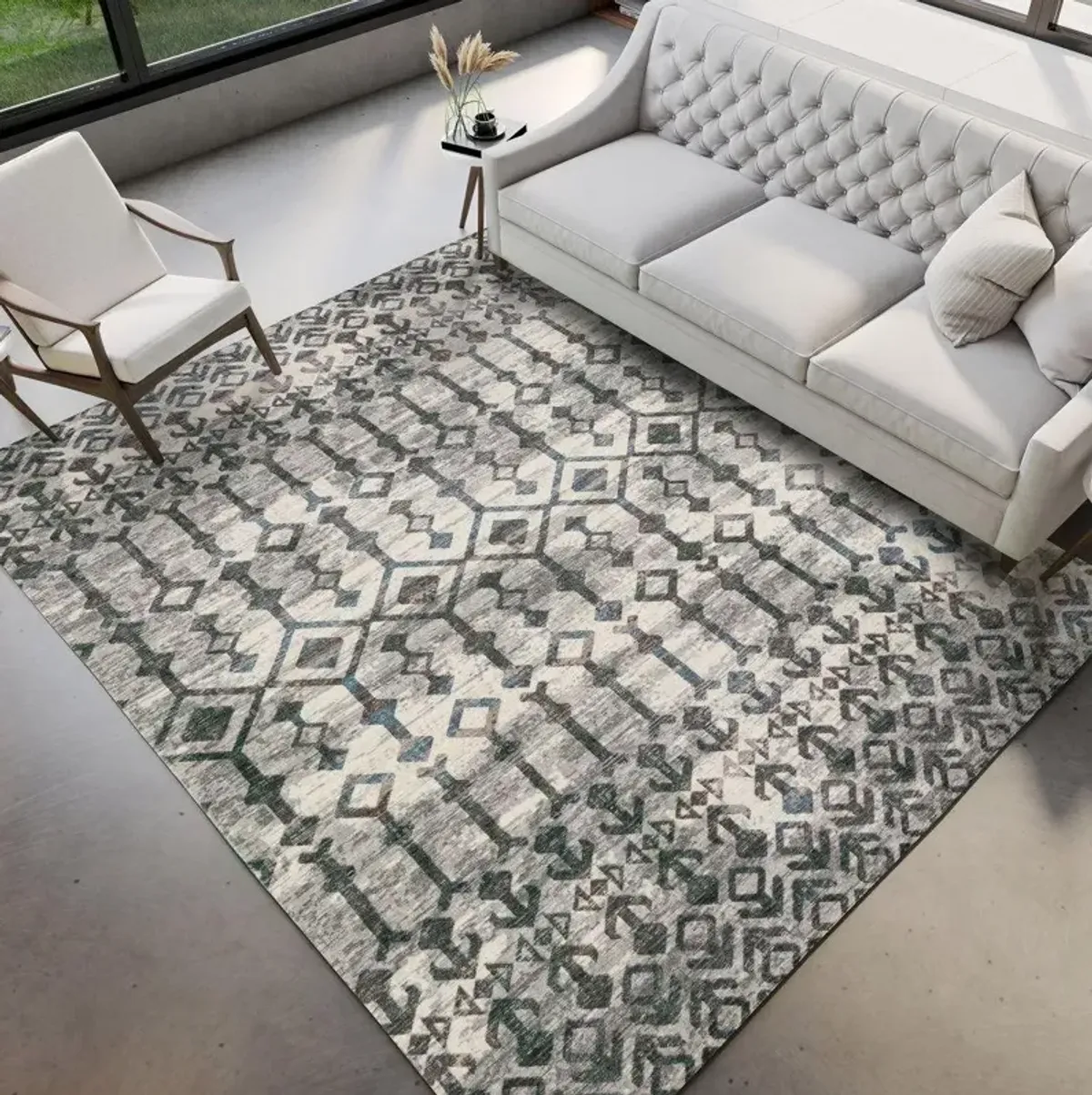 Dalyn Geometric Lattice Pattern Brisbane 5'X8' Area Rug in Grays & Teal