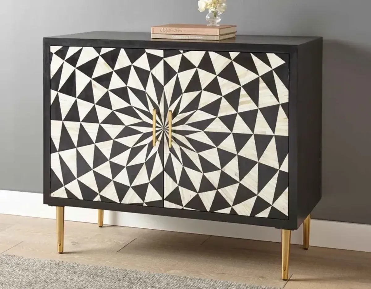 Steve Silver Benzara 2-Door Bone Inlay Accent Cabinet In Black & White