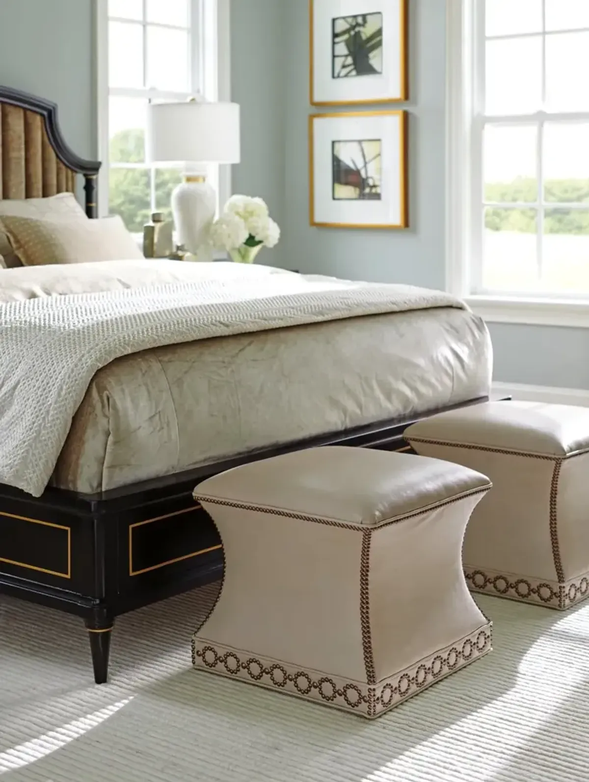 Carlyle by Lexington Beige Merino Leather Ottoman Carlyle