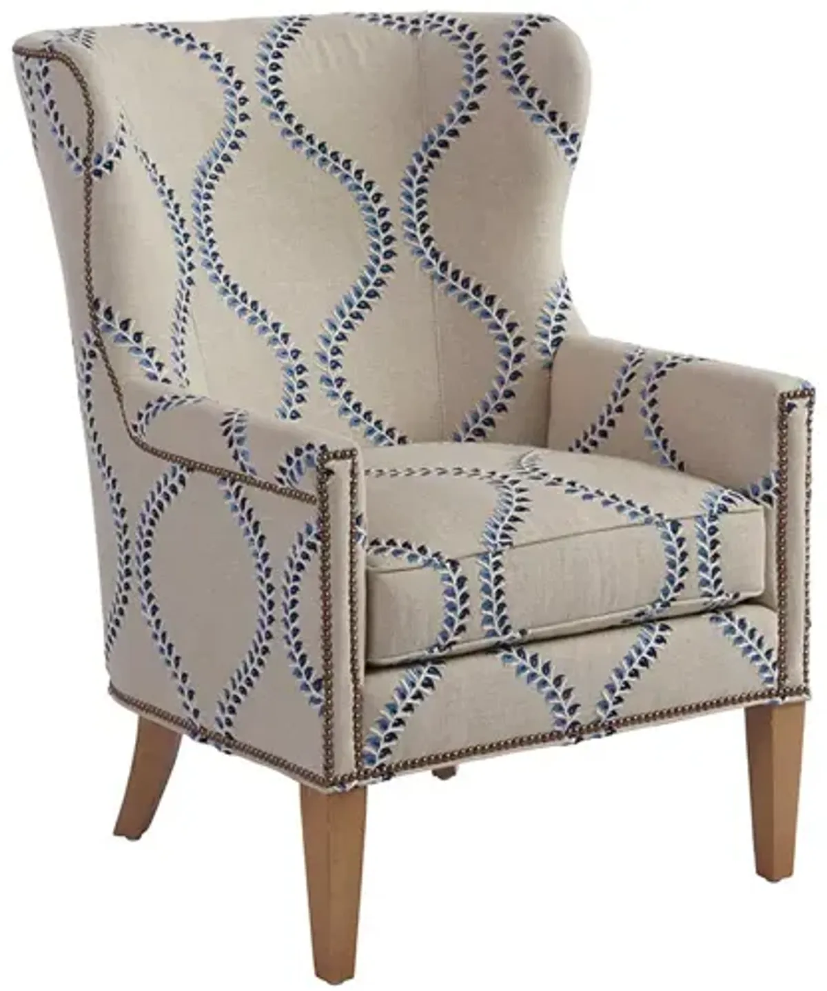 Upholstery Blue & Ivory Avery Wing Chair - Barclay Butera Upholstery