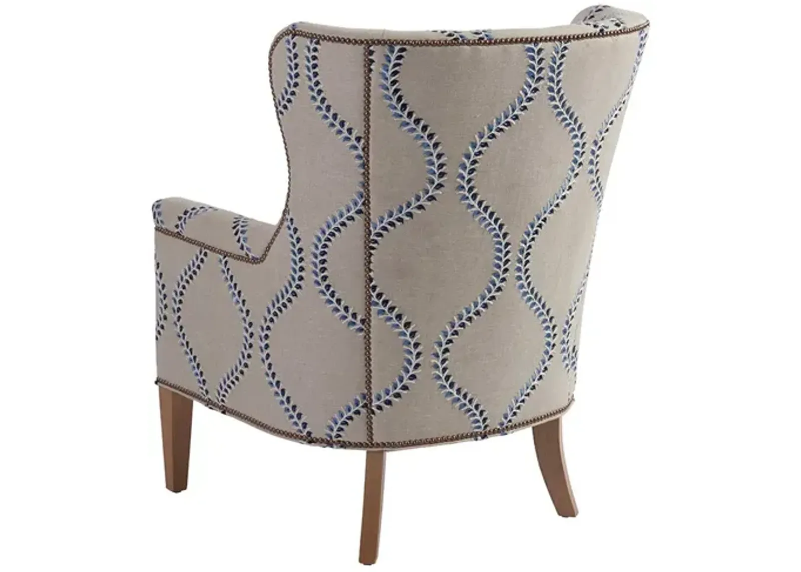 Upholstery Blue & Ivory Avery Wing Chair - Barclay Butera Upholstery