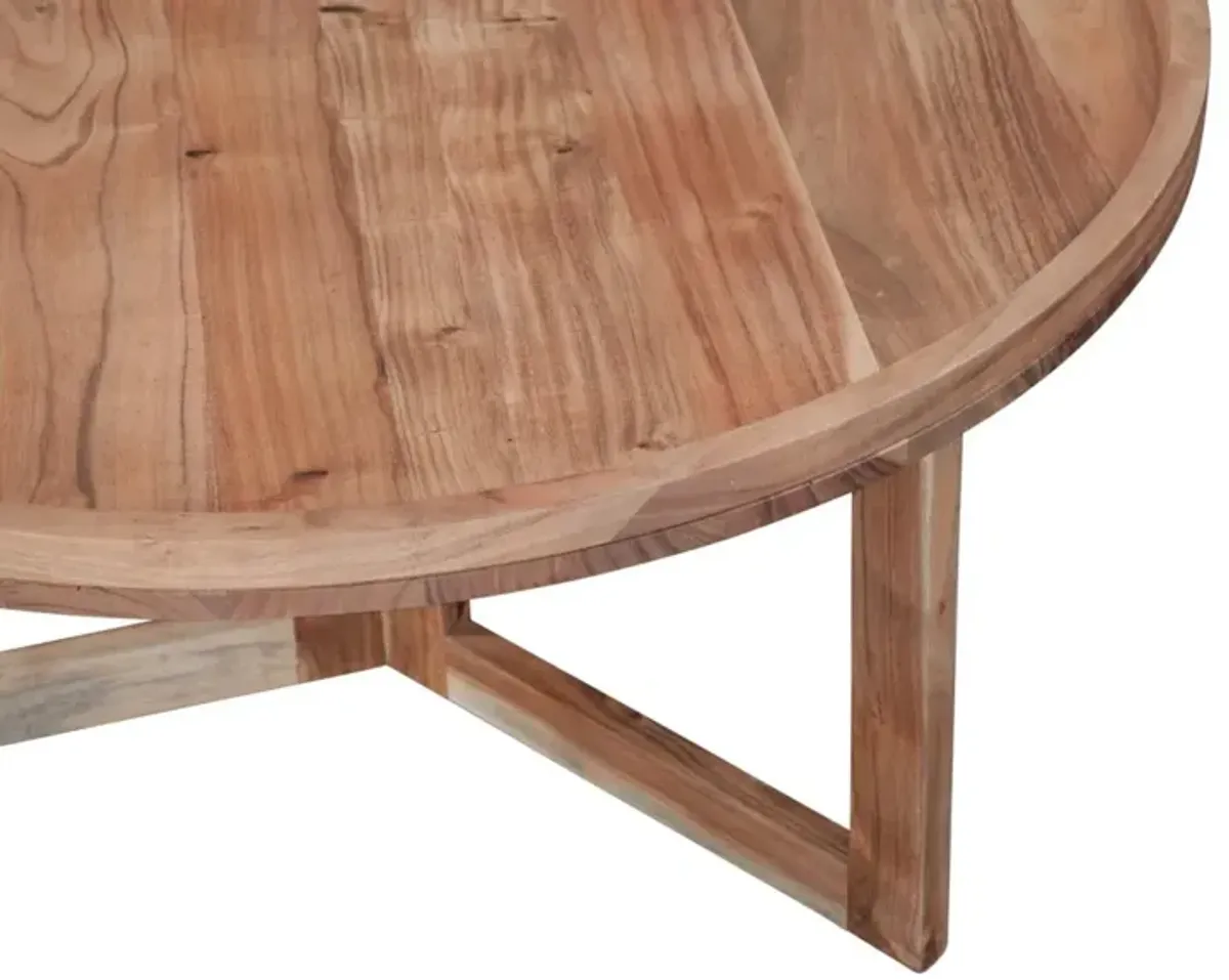 NAPLES 36 INCH SOLID WOOD ROUND COFFEE TABLE IN NATURAL ACACIA