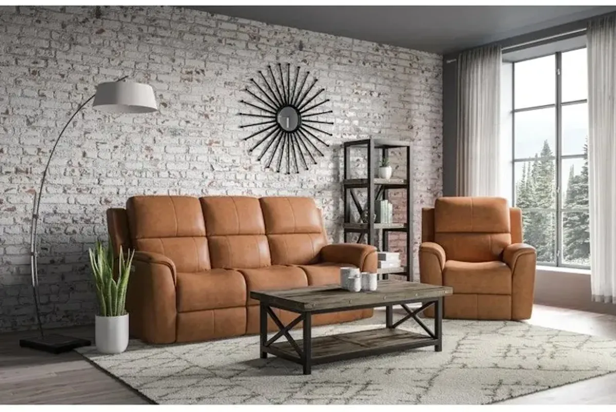 Flexsteel Henry Caramel Zero Gravity Leather Triple Power Reclining Sofa