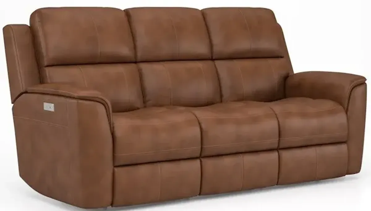 Flexsteel Henry Caramel Zero Gravity Leather Triple Power Reclining Sofa