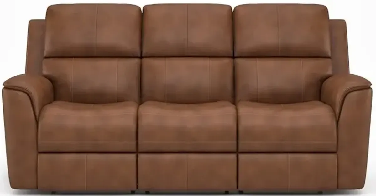 Flexsteel Henry Caramel Zero Gravity Leather Triple Power Reclining Sofa