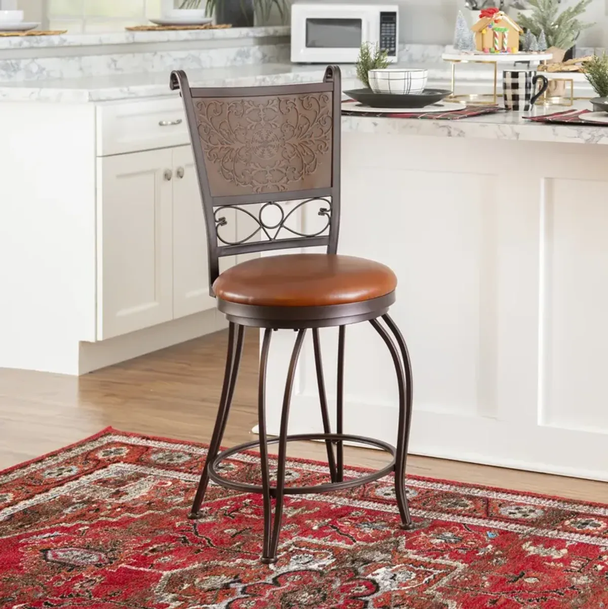 Powell Bronze with Muted Copper Stamped Back Counter Stool