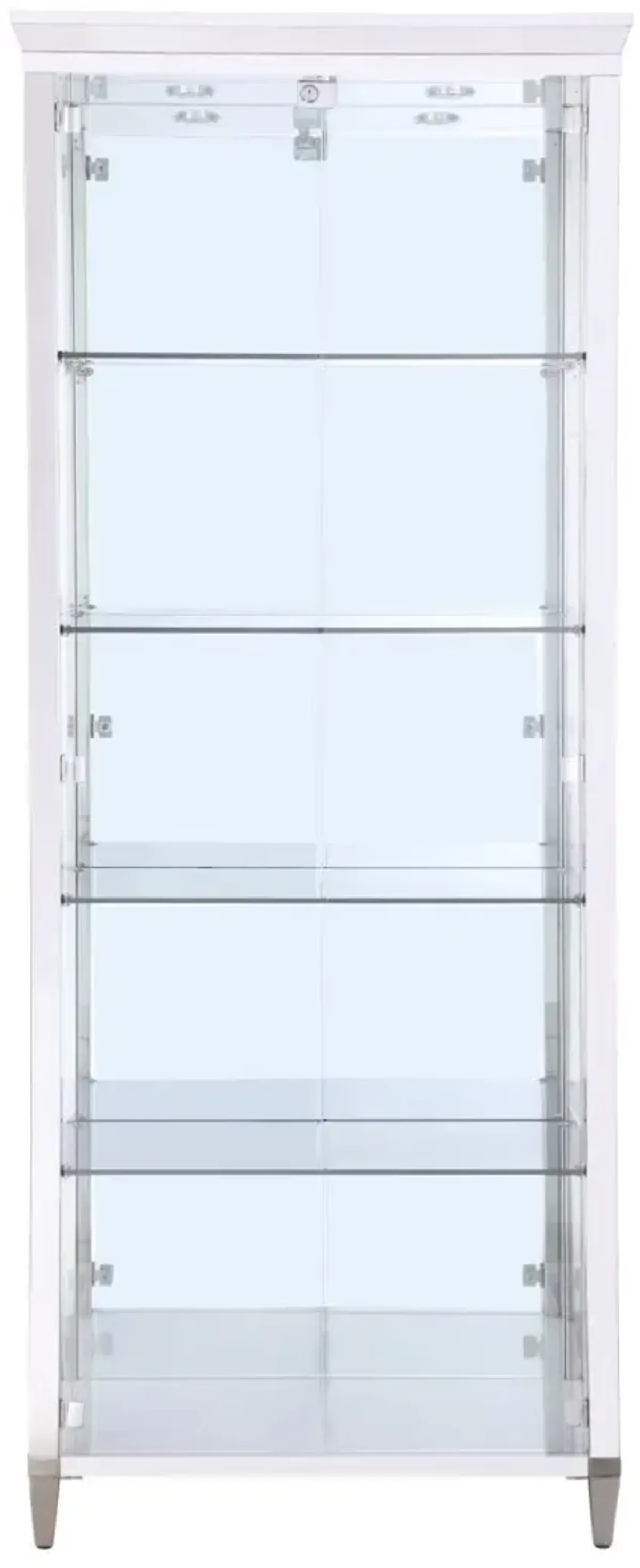 Chintaly Contemporary Tempered Glass Curio with Shelves Lighting & Locking Doors