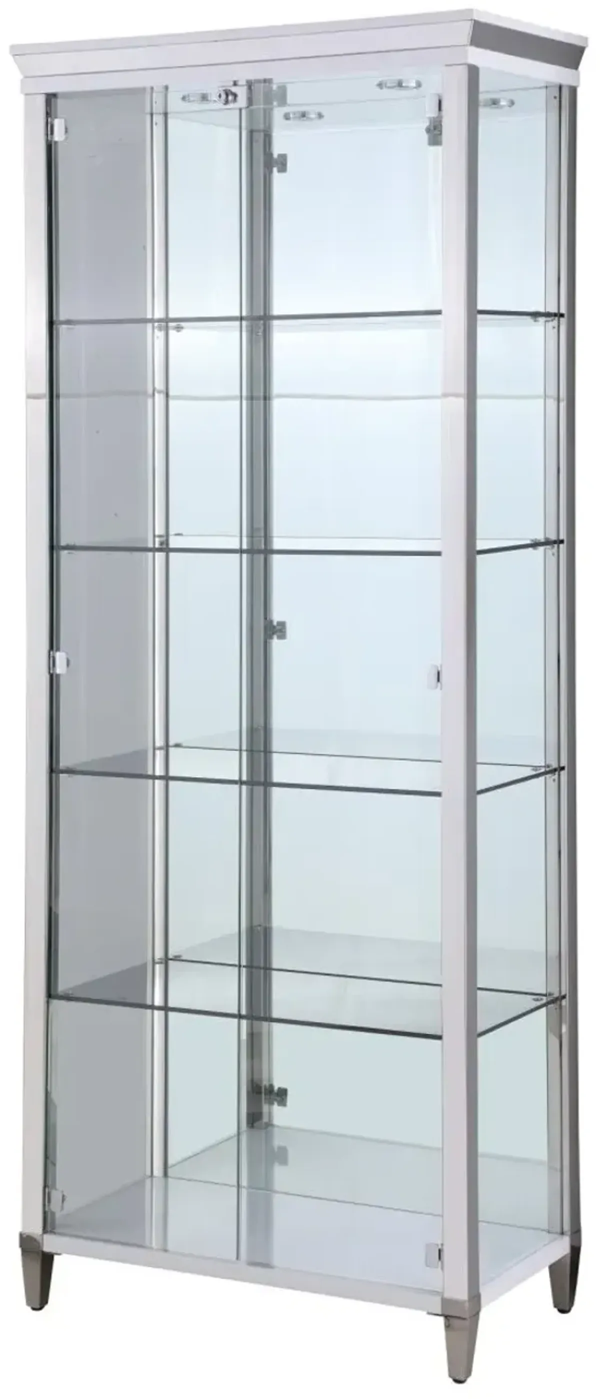 Chintaly Contemporary Tempered Glass Curio with Shelves Lighting & Locking Doors