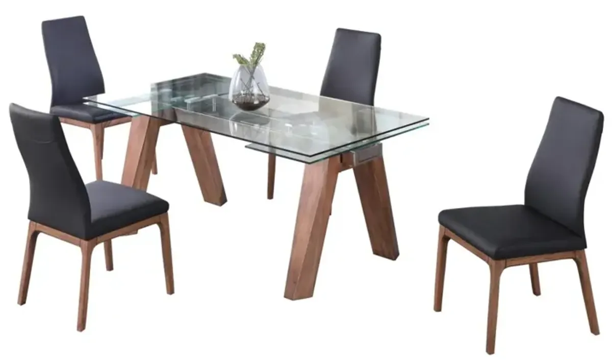 Chintaly Esther Black/Walnut Modern Dining Set with Extendable Glass Table & 2-Tone Chairs