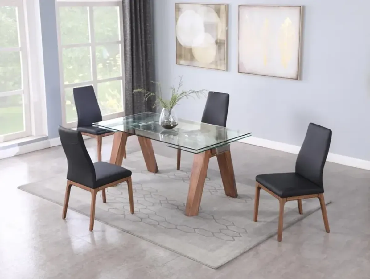 Chintaly Esther Black/Walnut Modern Dining Set with Extendable Glass Table & 2-Tone Chairs