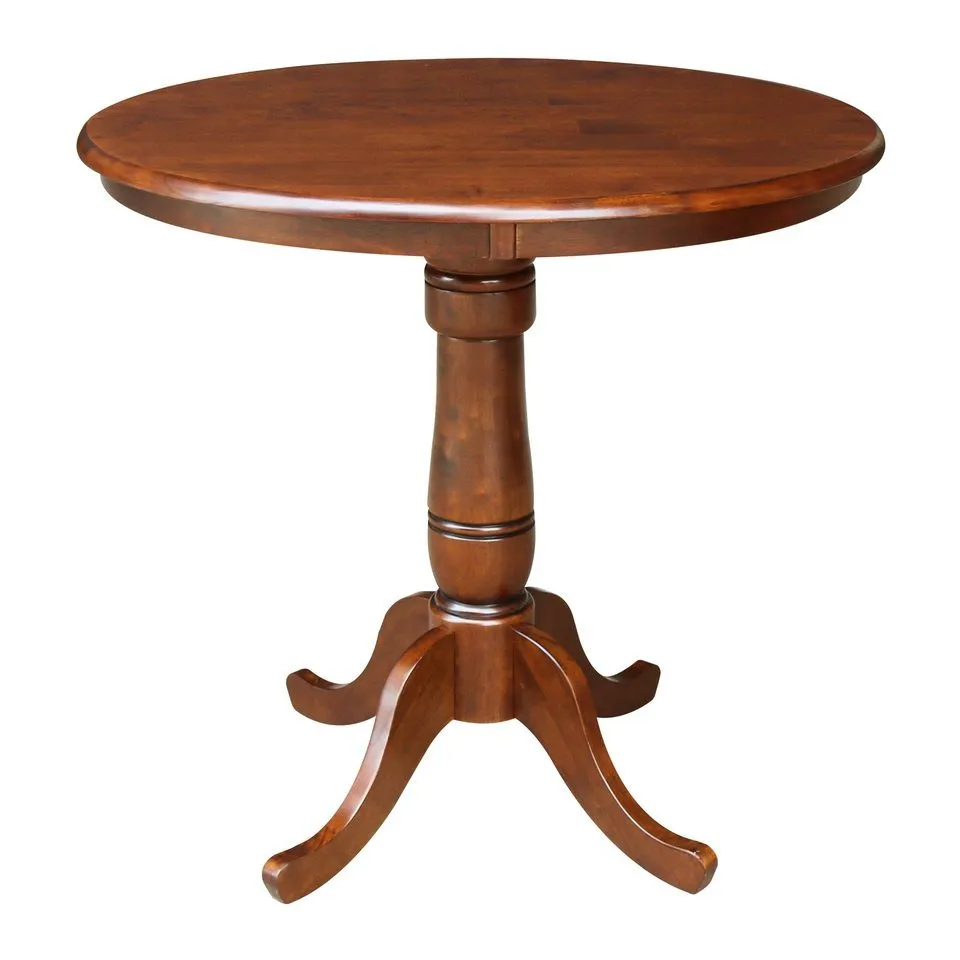 DINING ESSENTIALS 36 INCH ROUND TABLE TOP WITH 36 INCH TRADITIONAL PEDESTAL BASE WITH EXTENSION IN ESPRESSO