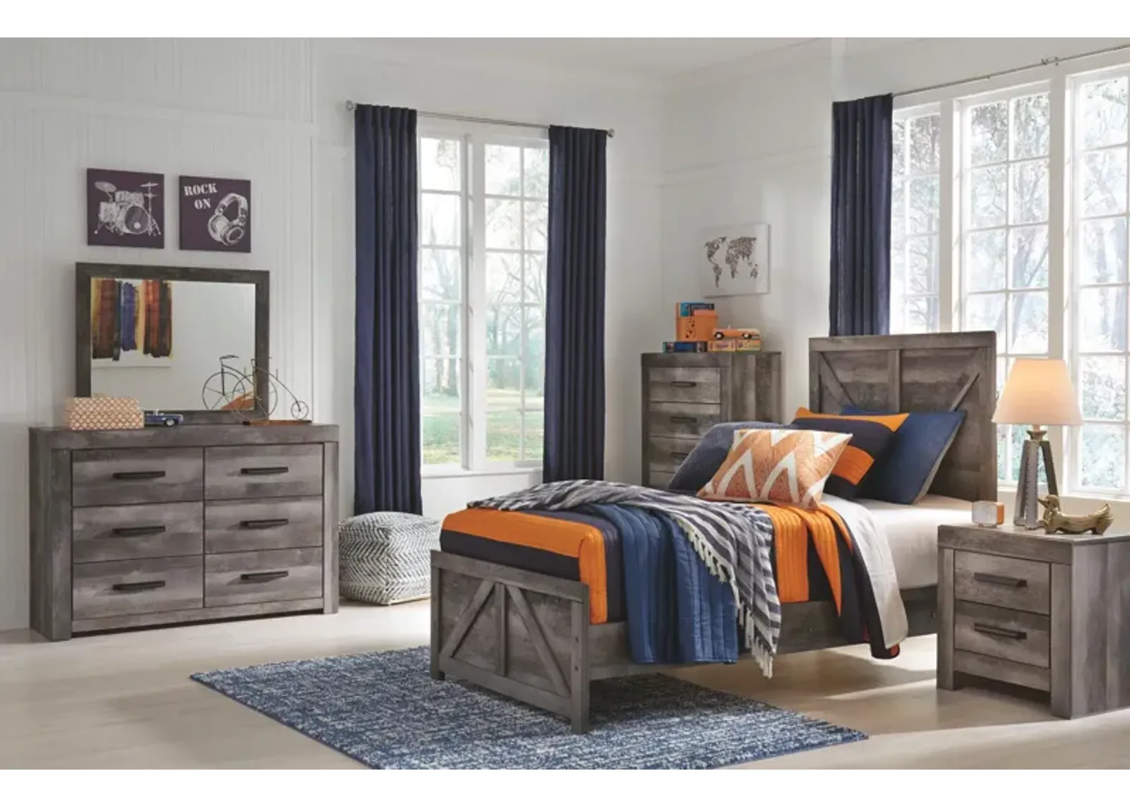 Ashley Wynnlow Gray Twin Crossbuck Panel Bed