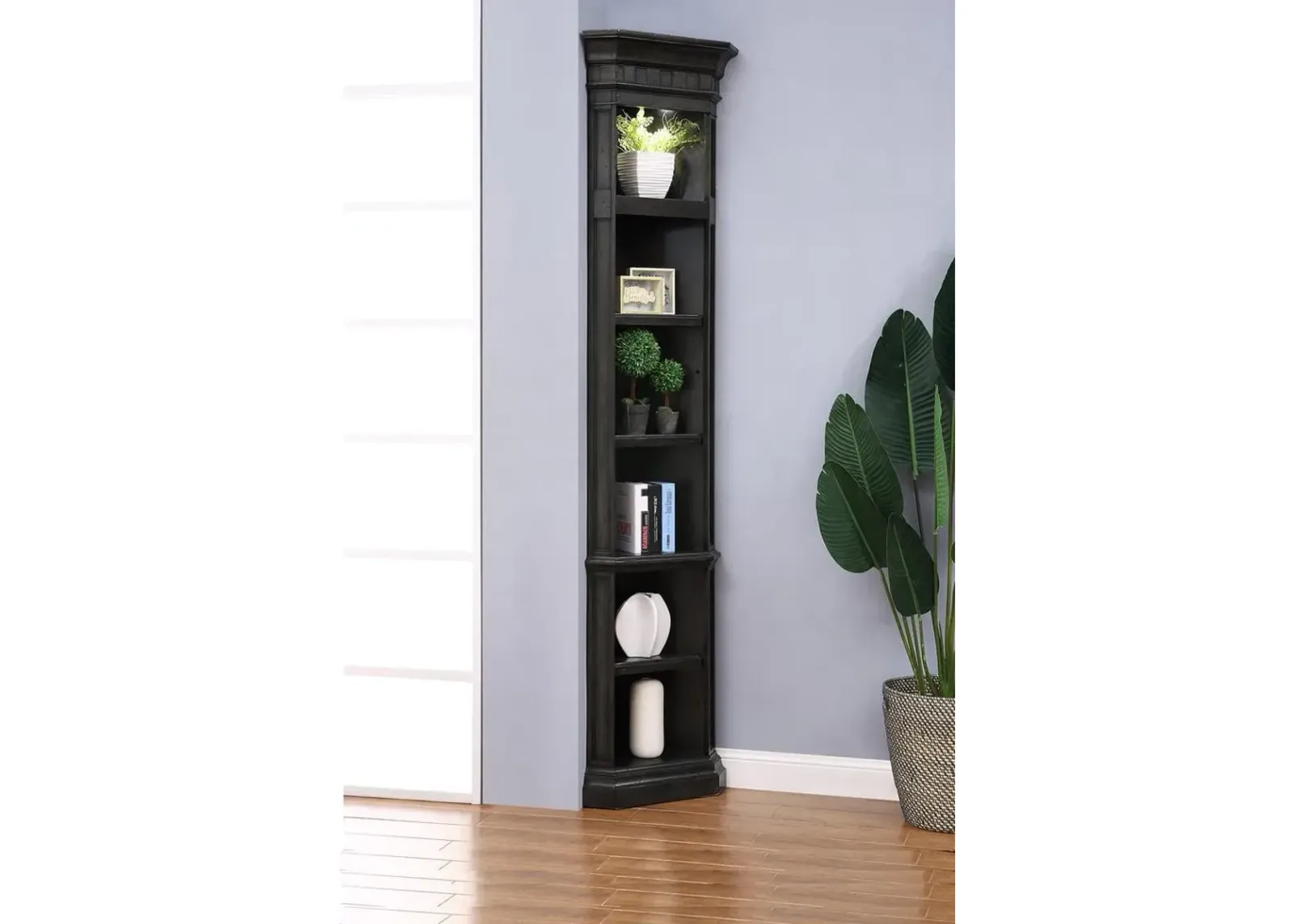 Parker House Washington Heights Washed Charcoal Corner Bookcase