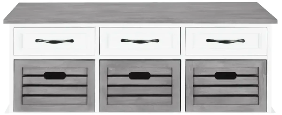 Alma 3-Drawer Storage Bench White & Weathered Grey