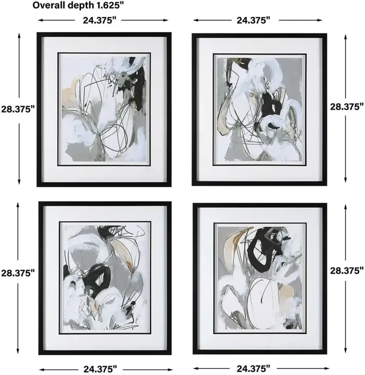 Uttermost Tangled Threads 4-Piece Abstract Satin Black Framed Prints