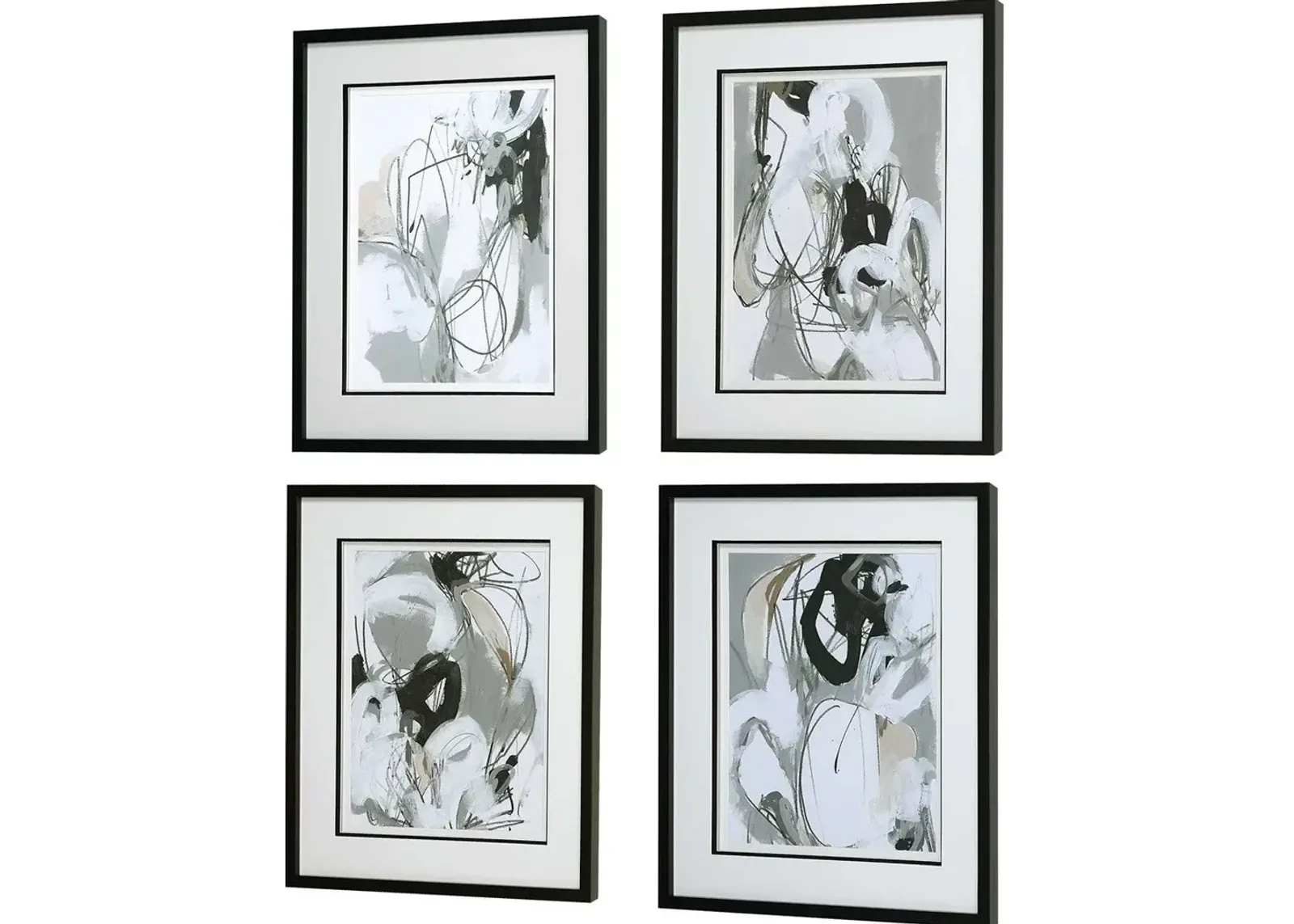 Uttermost Tangled Threads 4-Piece Abstract Satin Black Framed Prints