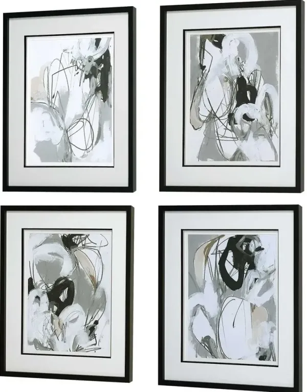 Uttermost Tangled Threads 4-Piece Abstract Satin Black Framed Prints