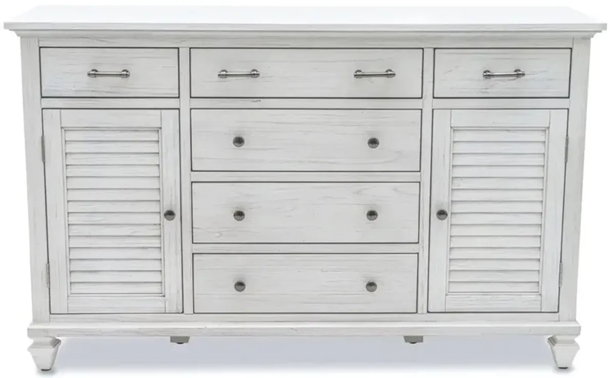 Seawinds Surfside 6-Drawer/2-Door Dresser Weathered White Finish