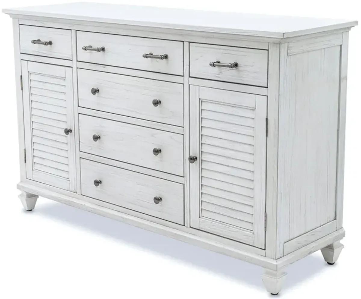 Seawinds Surfside 6-Drawer/2-Door Dresser Weathered White Finish