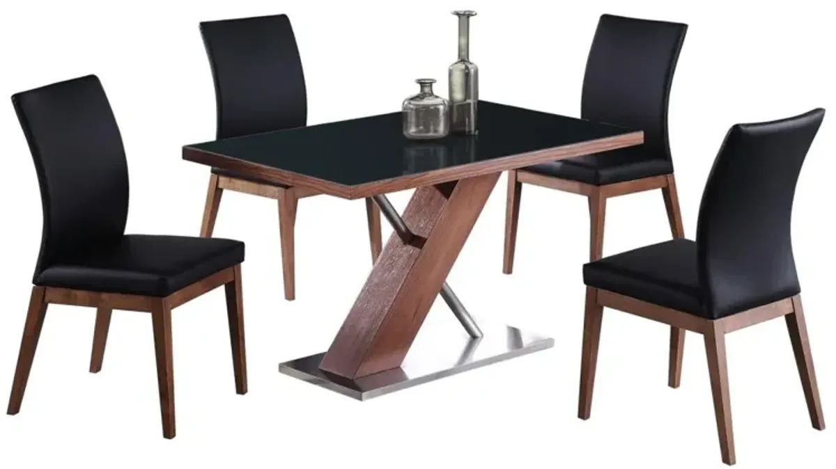 Chintaly Emma Modern Dining Set with Wooden & Black Glass Table & 4 Chairs