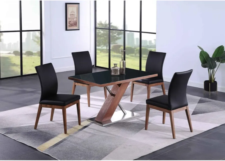 EMMA MODERN DINING SET WITH WOODEN & BLACK GLASS TABLE & 4 CHAIRS