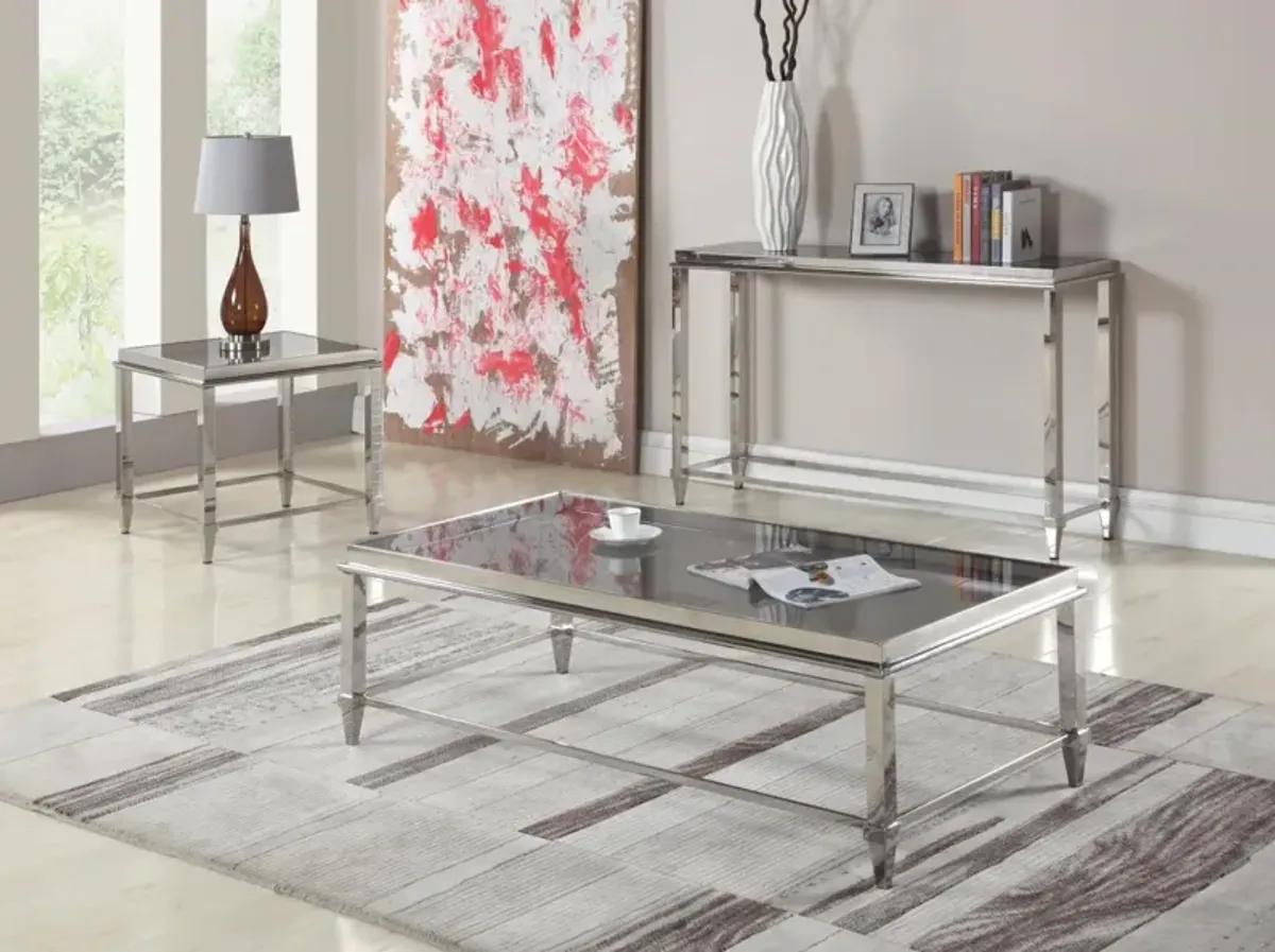 Chintaly Contemporary Sofa Table with Glass Top & Gray Trim