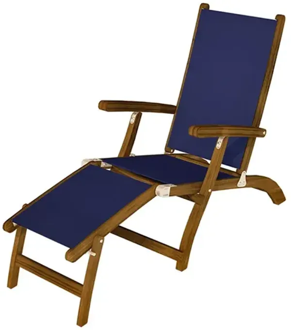 Royal Teak Sling Steamer Navy Sling Folding Outdoor Lounge Chair