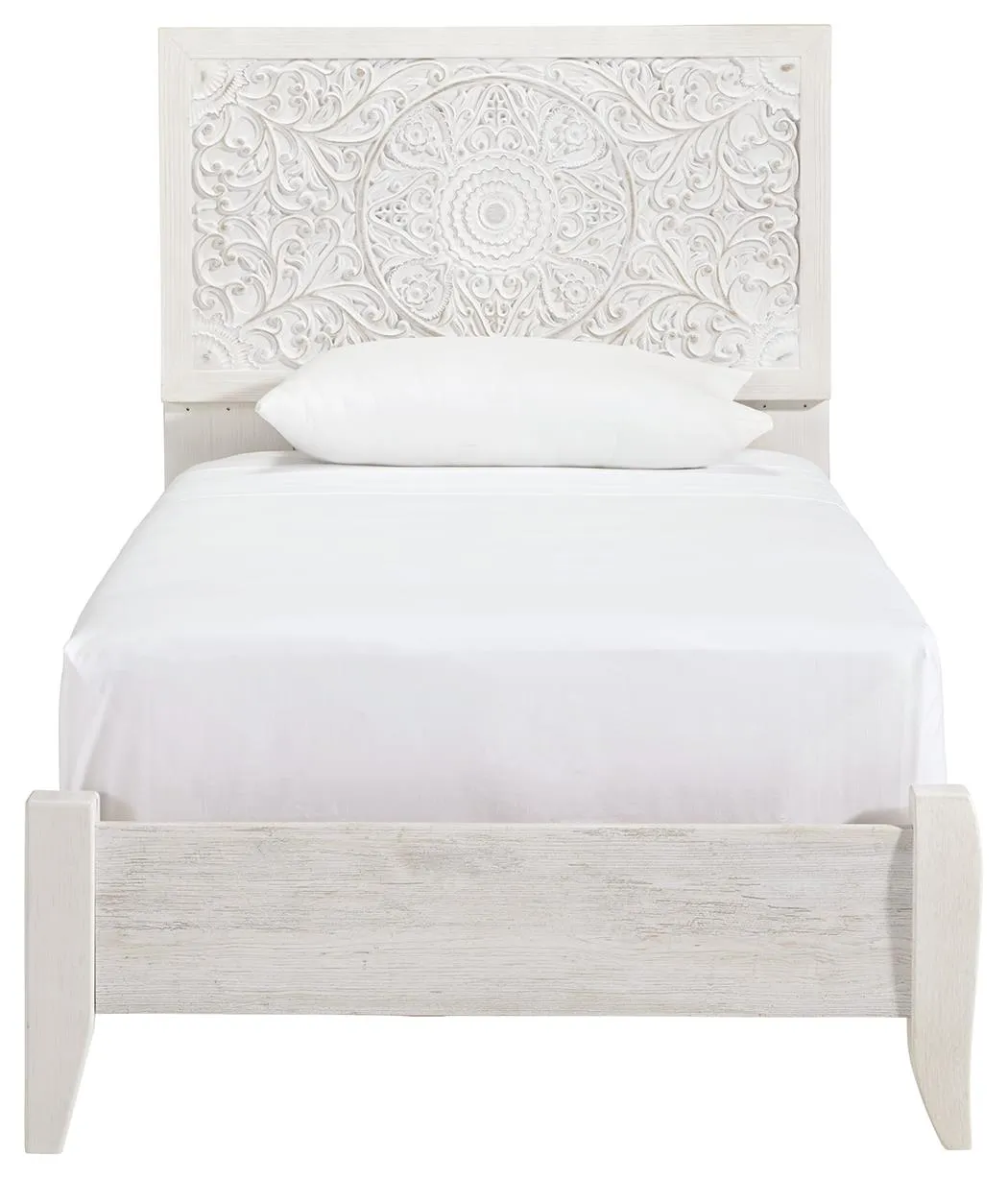 PAXBERRY TWIN PANEL BED WHITEWASH SIGNATURE DESIGN