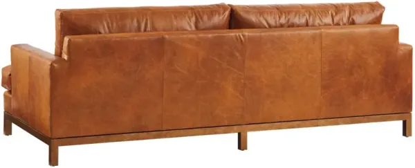 Barclay Butera Upholstery by Barclay Butera Horizon 88 Inch Traditional Oak Wood & Leather Sofa Orange