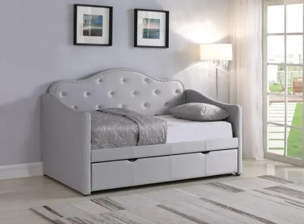 Elmore Upholstered Twin Daybed With Trundle Light Grey