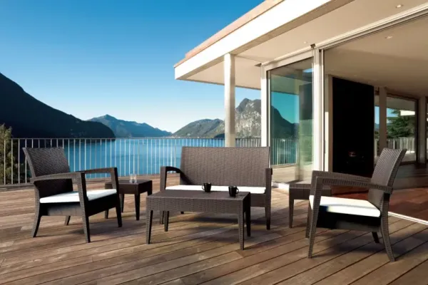 Compamia Miami Resin Wickerlook 6-Piece Brown Sunbrella Natural Cushion Outdoor Lounge Set